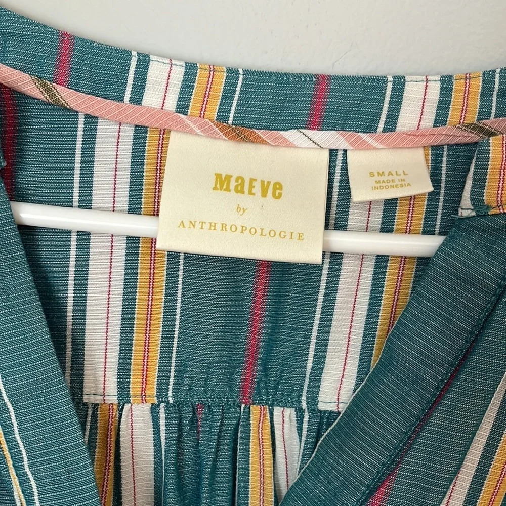 Anthropologie Maeve Byron Striped Blouse Split Neck Size S - Picture 5 of 7